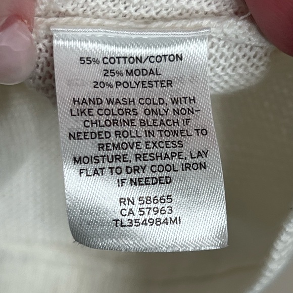 Leith Ruffle Sleeve Modal Cotton Long Sleeve Crewneck White Sweater Lightweight - Picture 8 of 11